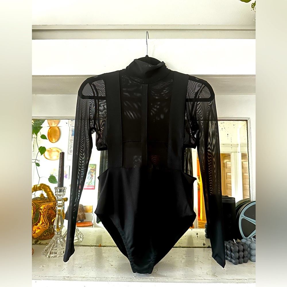 Maniere De Voir Black Sheer Bodysuit